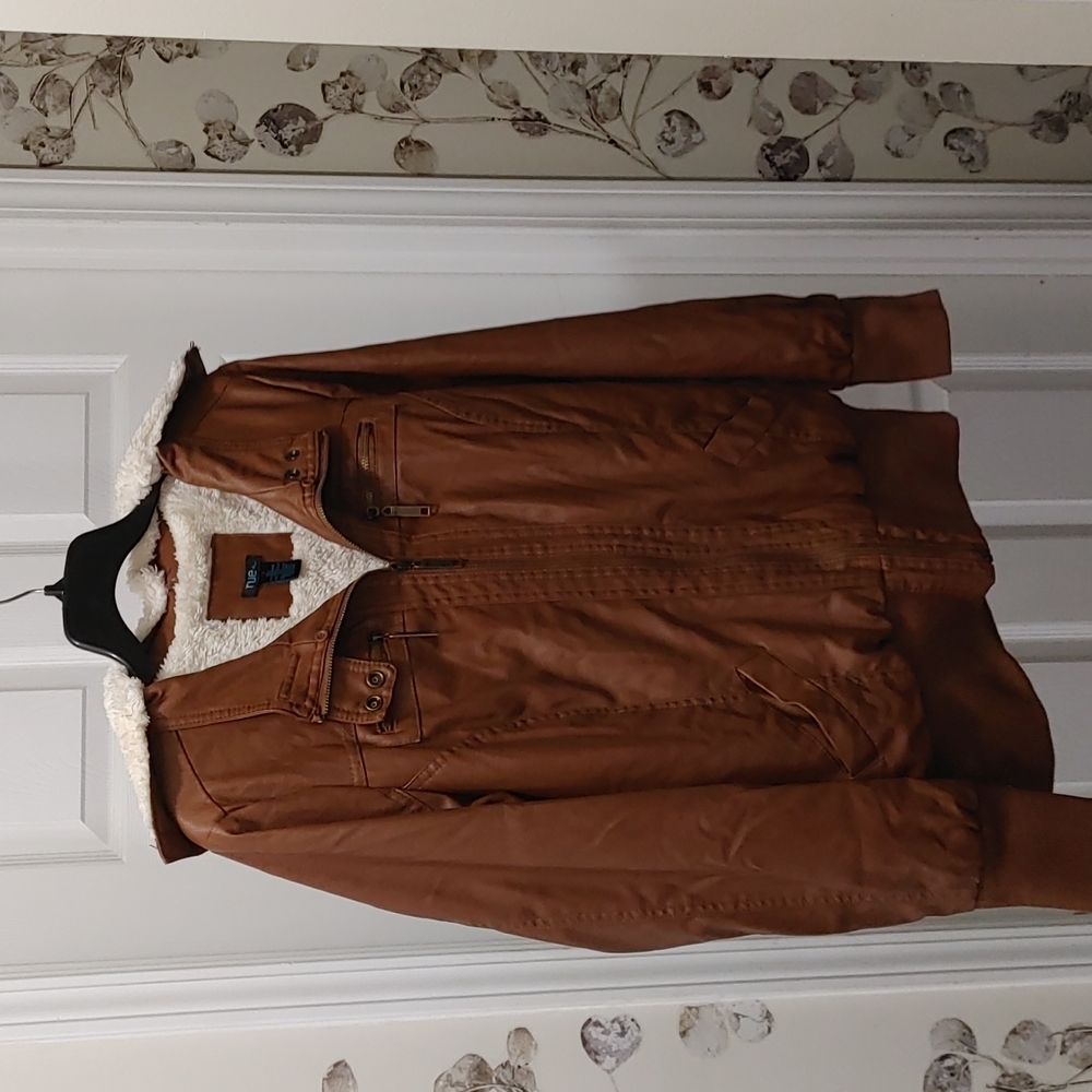 Rue+ aviator faux leather jacket with sherpa lining